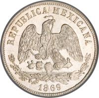 obverse of 50 Centavos (1869 - 1895) coin with KM# 407 from Mexico.