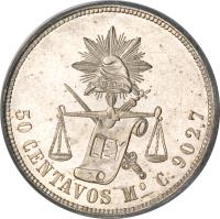 reverse of 50 Centavos (1869 - 1895) coin with KM# 407 from Mexico.