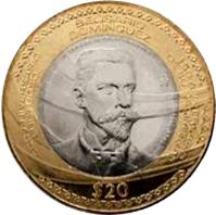 Mexico coin 20 Pesos - Belisario Dominguez (2013) reverse reverse of 20 Pesos - Belisario Dominguez (2013) coin with KM# 970 from Mexico. Inscription: BELISARIO DOMÍNGUEZ 100 ANIVERSARIO LUCTUOSO 150 ANIVERSARIO DE SU NACIMIENTO ENRIQUECIÓ A LA PATRIA 1863-2013 $20