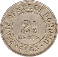 reverse of 2 1/2 Cents (1903 - 1920) coin with KM# 4 from North Borneo. Inscription: STATE OF NORTH BORNEO 2½ CENTS 1903