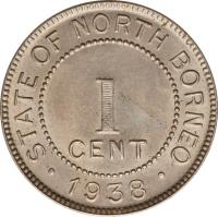reverse of 1 Cent (1904 - 1941) coin with KM# 3 from North Borneo. Inscription: · STATE OF NORTH BORNEO · 1 CENT 1938