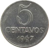reverse of 5 Centavos (1967 - 1975) coin with KM# 577 from Brazil. Inscription: 5 CENTAVOS 1967