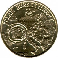 Poland coin 2 Złote - Amber Route (2001) reverse reverse of 2 Złote - Amber Route (2001) coin with Y# 410 from Poland. Inscription: SZLAK BURZTYNOWY