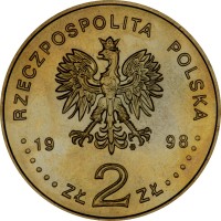 Poland coin 2 Złote - Olympic Games Nagano 1998 (1998) obverse obverse of 2 Złote - Olympic Games Nagano 1998 (1998) coin with Y# 335 from Poland. Inscription: RZECZPOSPOLITA POLSKA 1998 · · · · · · ZŁ 2 ZŁ · · · · · ·