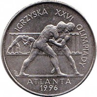 reverse of 2 Złote - Olympic Games Atlanta 1996 (1995) coin with Y# 303 from Poland. Inscription: IGRZYSKA WWVI OLIMPIADY ATLANTA 1996