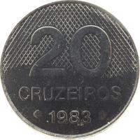 Brazil coin 20 Cruzeiros (1981 - 1986) reverse reverse of 20 Cruzeiros (1981 - 1986) coin with KM# 593 from Brazil. Inscription: 20 CRUZEIROS 1983