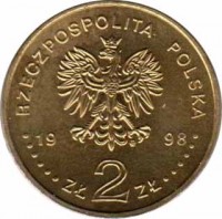 obverse of 2 Złote - Stag Beetle (1997) coin with Y# 329 from Poland. Inscription: RZECZPOSPILTA POLSKA 1997 ZŁ 2 ZŁ