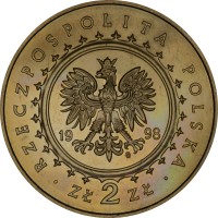 Poland coin 2 Złote - Castle in Kornik (1998) obverse obverse of 2 Złote - Castle in Kornik (1998) coin with Y# 347 from Poland. Inscription: RZECZPOSPOLITA POLSKA 1998 ZŁ 2 ZŁ