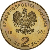 Poland coin 2 Złote - Zygmunt III Waza (1998) obverse obverse of 2 Złote - Zygmunt III Waza (1998) coin with Y# 336 from Poland. Inscription: RZECZPOSPOLITA POLSKA 1998 ZŁ 2 ZŁ