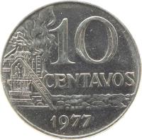 reverse of 10 Centavos (1974 - 1979) coin with KM# 578.1a from Brazil. Inscription: 10 CENTAVOS 1974