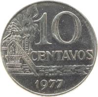 Brazil coin 10 Centavos (1974 - 1979) reverse reverse of 10 Centavos (1974 - 1979) coin with KM# 578.1a from Brazil. Inscription: 10 CENTAVOS 1974