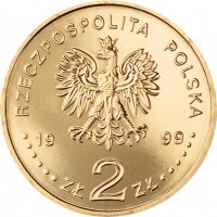 obverse of 2 Złote - Joining NATO (1999) coin with Y# 357 from Poland. Inscription: RZECZPOSPOLITA POLSKA 1999 ZŁ 2 ZŁ