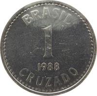 Brazil coin 1 Cruzado (1986 - 1988) reverse reverse of 1 Cruzado (1986 - 1988) coin with KM# 605 from Brazil. Inscription: BRASIL 1 CRUZADO 1987