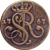 Polish–Lithuanian Commonwealth coin 1 Grosz - Stanisław II August (1765 - 1795) obverse obverse of 1 Grosz - Stanisław II August (1765 - 1795) coin with KM# 177 from Polish–Lithuanian Commonwealth. Inscription: 17 SAR 67