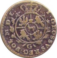 Polish–Lithuanian Commonwealth coin 1 Grosz - Stanisław II August (1765 - 1795) reverse reverse of 1 Grosz - Stanisław II August (1765 - 1795) coin with KM# 177 from Polish–Lithuanian Commonwealth. Inscription: I.GROSSVS REG:POL:M:D:L: