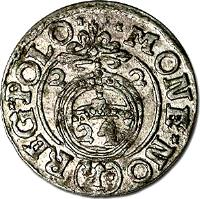 Polish–Lithuanian Commonwealth coin 3 Polker - Sigismund III (1622 - 1628) reverse reverse of 3 Polker - Sigismund III (1622 - 1628) coin with KM# 15 from Polish–Lithuanian Commonwealth. Inscription: MONE٠NO REG٠POLO٠