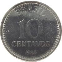 reverse of 10 Centavos (1986 - 1988) coin with KM# 602 from Brazil. Inscription: BRASIL 10 CENTAVOS 1986