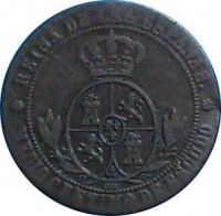 reverse of 1/2 Centimo de Escudo - Isabel II (1866 - 1868) coin with KM# 632 from Spain.