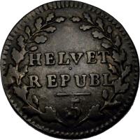 obverse of 1/2 Batzen (1799 - 1803) coin with KM# A6 from Switzerland. Inscription: HELVET REPUBL 5