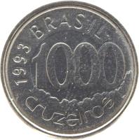 Brazil coin 1000 Cruzeiros (1992 - 1993) obverse obverse of 1000 Cruzeiros (1992 - 1993) coin with KM# 626 from Brazil. Inscription: BRASIL 1993 1000 cruzeiros