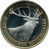 obverse of 10 Francs - Red Deer (2009) coin with KM# 130 from Switzerland. Inscription: SCHWEIZERISCHER NATIONALPARK