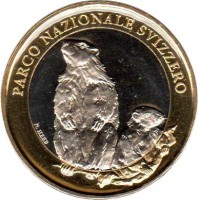 obverse of 10 Francs - Alpine Marmot (2010) coin with KM# 134 from Switzerland. Inscription: PARCO NAZIONALE SVIZZERO