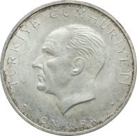 obverse of 10 Lira - 27th May Revolution (1960) coin with KM# 894 from Turkey.