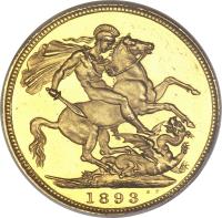 United Kingdom coin 1 Sovereign - Victoria - 3'rd Portrait (1893 - 1901) reverse reverse of 1 Sovereign - Victoria - 3'rd Portrait (1893 - 1901) coin with KM# 785 from United Kingdom. Inscription: 1893 B.P.