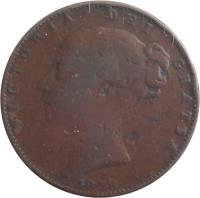 obverse of 1 Farthing - Victoria - 1'st Portrait (1838 - 1864) coin with KM# 725 from United Kingdom. Inscription: VICTORIA DEI GRATIA 1843