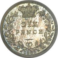 reverse of 6 Pence - Victoria (1880 - 1887) coin with KM# 757 from United Kingdom. Inscription: SIX PENCE 1883