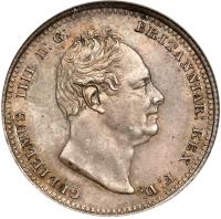 obverse of 1 Shilling - William IV (1831 - 1837) coin with KM# 713 from United Kingdom. Inscription: GULIELMUS IIII D: G: BRITANNIAR REX F: D: