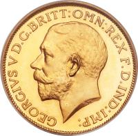 obverse of 1 Sovereign - George V (1911 - 1925) coin with KM# 820 from United Kingdom. Inscription: GEORGIVS V D.G.BRITT:OMN:REX F.D.IND:IMP: