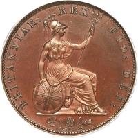 reverse of 1/2 Penny - William IV (1831 - 1837) coin with KM# 706 from United Kingdom. Inscription: BRITANNIAR: REX FID: DEF: