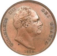obverse of 1 Penny - William IV (1831 - 1837) coin with KM# 707 from United Kingdom. Inscription: GULIELMUS IIII DEI GRATIA 1837