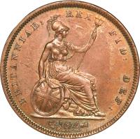 reverse of 1 Penny - William IV (1831 - 1837) coin with KM# 707 from United Kingdom. Inscription: BRITANNIAR: REX FID: DEF: