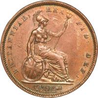 United Kingdom coin 1 Penny - William IV (1831 - 1837) reverse reverse of 1 Penny - William IV (1831 - 1837) coin with KM# 707 from United Kingdom. Inscription: BRITANNIAR: REX FID: DEF: