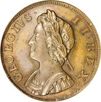 obverse of 1 Farthing - George II (1730 - 1739) coin with KM# 572 from United Kingdom. Inscription: GEORGIVS · II · REX ·