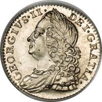 obverse of 6 Pence - George II (1743 - 1758) coin with KM# 582 from United Kingdom. Inscription: GEORGIUS · II · DEI · GRATIA ·