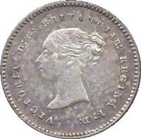 United Kingdom coin 2 Pence - Victoria - Maundy Coinage; 1'st Portrait (1838 - 1887) obverse obverse of 2 Pence - Victoria - Maundy Coinage; 1'st Portrait (1838 - 1887) coin with KM# 729 from United Kingdom. Inscription: VICTORIA D:G: BRITANNIAR: REGINA F:D: