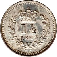 United Kingdom coin 1 1/2 Pence - Victoria - 1'st Portrait (1838 - 1870) reverse reverse of 1 1/2 Pence - Victoria - 1'st Portrait (1838 - 1870) coin with KM# 728 from United Kingdom. Inscription: 1½ 1838