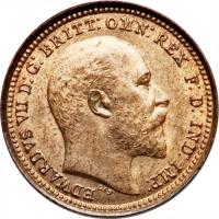 obverse of 1/3 Farthing - Edward VII (1902) coin with KM# 791 from United Kingdom. Inscription: EDWARDVS VII D: G: BRITT: OMN: REX F. D. IND: IMP: