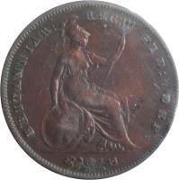 reverse of 1 Penny - Victoria - 1'st Portrait (1841 - 1860) coin with KM# 739 from United Kingdom. Inscription: BRITANNIAR: REG: FID: DEF:
