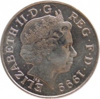 United Kingdom coin 5 Pounds - Elizabeth II - Diana - 4'th Portrait (1999) obverse obverse of 5 Pounds - Elizabeth II - Diana - 4'th Portrait (1999) coin with KM# 997 from United Kingdom. Inscription: ELIZABETH · II · D · G REG · F · D · 1999 IRB