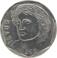 Brazil coin 25 Centavos (1994 - 1995) obverse obverse of 25 Centavos (1994 - 1995) coin with KM# 634 from Brazil. Inscription: BRASIL 1995