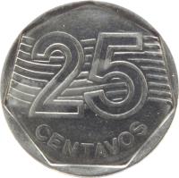 Brazil coin 25 Centavos (1994 - 1995) reverse reverse of 25 Centavos (1994 - 1995) coin with KM# 634 from Brazil. Inscription: 25 CENTAVOS