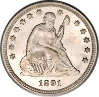 obverse of 1/4 Dollar - Seated Liberty Quarter; With motto; Without date arrows (1866 - 1891) coin with KM# 98 from United States.