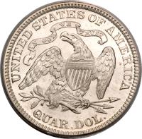 reverse of 1/4 Dollar - Seated Liberty Quarter; With motto; Without date arrows (1866 - 1891) coin with KM# 98 from United States. Inscription: UNITED STATES OF AMERICA QUAR.DOL
