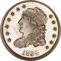 obverse of 5 Cents - Liberty Cap Half Dime (1829 - 1837) coin with KM# 47 from United States. Inscription: LIBERTY 1834