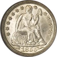 obverse of 1 Dime - Seated Liberty Dime; With stars; With date arrows (1853 - 1855) coin with KM# 77 from United States.