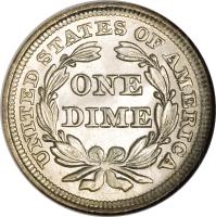 United States coin 1 Dime - Seated Liberty Dime; With stars; With date arrows (1853 - 1855) reverse reverse of 1 Dime - Seated Liberty Dime; With stars; With date arrows (1853 - 1855) coin with KM# 77 from United States. Inscription: UNITED STATES OF AMERICA ONE DIME